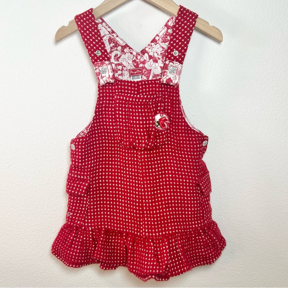 Pampolina | European Red and White Wool Blend Lined Jumper Dress | Size 3T